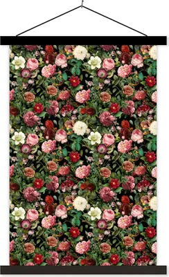 Produktbild von MuchoWow® Textilposter Pfingstrose - Blumen - Collage 60x90 cm mit schwarzem Rahmen - Poster Wohnzimmer