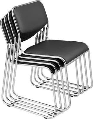 Image de Siège de conférence 4 pièces empilable ergonomique métal avec revêtement similicuir noir