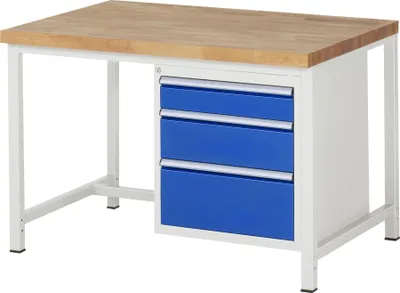 Produktbild von Werkbank mit 3 Schubladen - Teilauszug - 120:1 / 180:1 / 240:1 - 840 x 1.250 x 900 mm (HxBxT) - Traglast 1.250 kg - Buche