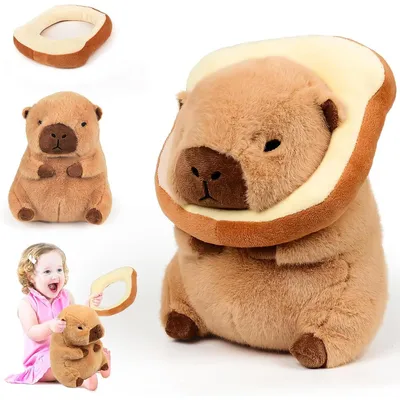 Produktbild von Kuscheltiere, Capybara-Plüschtier, 30 cm großes, weiches Stofftier mit tragbarem Brot, süßes und realistisches Capybara-Plüschkissen
