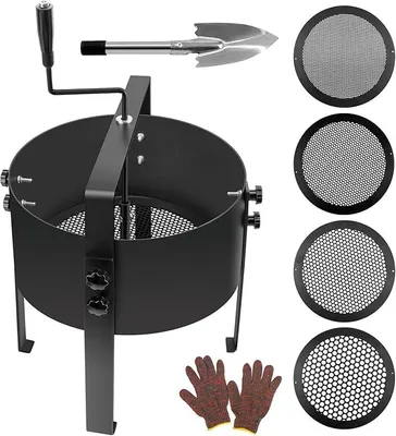 Produktbild von Gartensieb, Kompostsieb, Manuelles Drehbares Bodensieb | 4 Austauschbare Siebeinsätze, ? 3,6,9,12 mm, 30 cm Rund, Handkurbelsieb aus Metall, Für Erde, Kompost, Saatgut