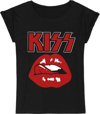 Produktbild von Kiss T-Shirt Damen Lips schwarz Band-Merch, Bands 100% Baumwolle XL