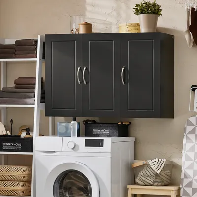 Produktbild von SoBuy FRG231-L-SCH Hängeschrank Badschrank mit drei Türen Küchenschrank Medizinschrank Wandschrank Badmöbel Schwarz BHT ca. 90x60x30cm