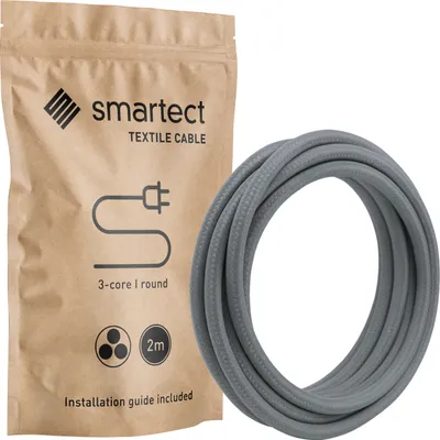 Produktbild von Textilkabel 2 m Grau 3 adrig rund Lampenkabel Stoffkabel Stromkabel Elektrokabel