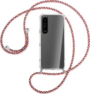Produktbild von Handykette Backcover-Schutzhülle mit Band (Metall silberfarben) für Sony Xperia 1 II - weinrot/gelb/grau