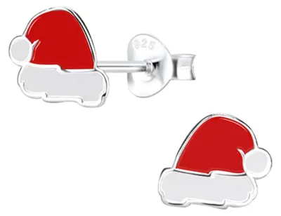 Produktbild von Weihnachtsohrringe: Kinder & Damen Ohrstecker Silber 925 Nikolausmütze (Santa Hat)