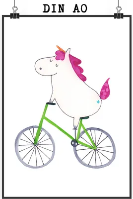 Produktbild von Mr. & Mrs. Panda Bild Einhorn Radfahrer DIN A0 - Weiß - Geschenk, drucke, Bike, Plakat, Einhörner, Unicorn, Wandbild, Radfahren, Kunstdruck, Rad, wanddeko