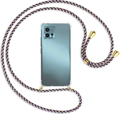 Produktbild von Handykette Backcover-Schutzhülle mit Band (Metall goldfarben) für Motorola Moto G72 (6.55'') - blau+beige