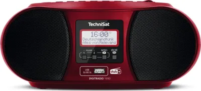 A red TechniSat DIGITRADIO 1990 stereo boombox is shown against a white background.