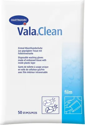 Produktbild von Hartmann Vala® Clean film Einmal-Waschhandschuhe - 23,5 x 15,5 cm | Packung (50 Stück)
