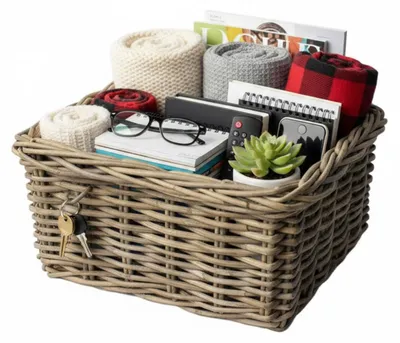 Produktbild von VD Leeden Aufbewahrungskorb Classic - braun - 30 x 30 x 15 cm - Rattan - geflochtene Weide