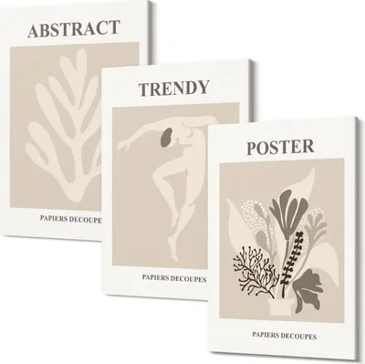 Produktbild von Leinwandbild – Wandbild – Leinwandbilder – Kunstdruck – Polycanvas – Modern – Mehrteilig – 3-Teilig Set – Hochwertig – Geruchslos – Lichtecht – Fertig Aufgespannt – 40x60 Cm Je Teil - Pflanzenmuster in Beige- und Brauntönen