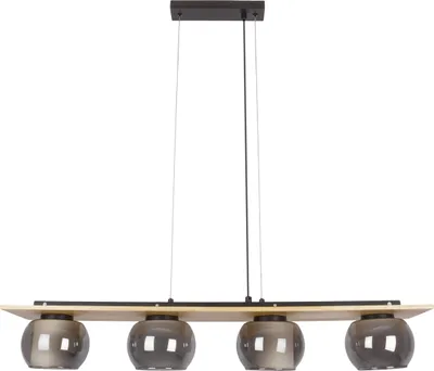 Produktbild von Näve Leuchten 4er Pendelleuchte "TEXAS" L: 90cm smoky 4er Pendelleuchte "TEXAS" L: 90cm smoky 4er Pendelleuchte "TEXAS" L: 90cm, aus Eisen, Holz, Glas und Textilmaterial, Exkl. 4x E27 / max. 5 W