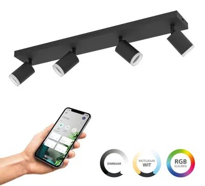 Image de Eglo LED Leuchten 4er Spot Melitello-Z noir 68 x 11 cm blanc chaud/blanc froid dimmable
