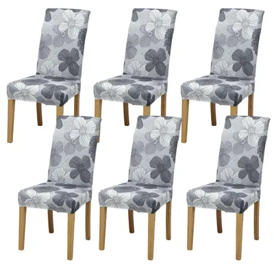 Produktbild von Stuhlhussen 6er Set Stretch Blumenmuster Waschbar für Esszimmerstühle