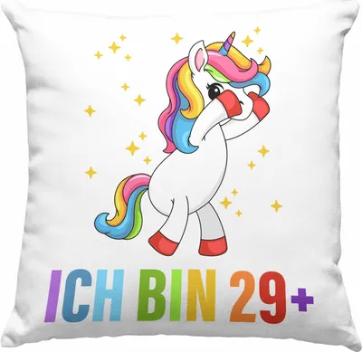 Produktbild von TRENDATION Ich Bin 29+ Deko-Kissen mit Füllung 40x40 Becher Einhorn 30. Geburtstag Sprüche Geschenkidee Frauen Männer  (Blau)