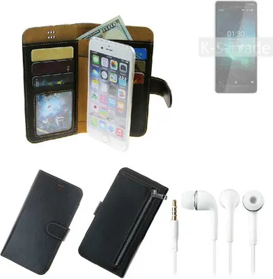 Produktbild von TOP SET Handy Hülle Schutz Hülle kompatibel mit Nokia 3.1 C  schwarz aus Kunstleder + Kopfhörer Smartphone Tasche vollwertige Geldbörse