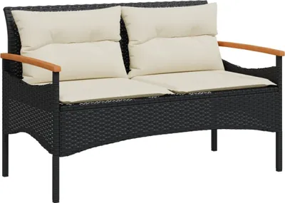 Produktbild von vidaXL Gartenbank mit Kissen 116x62,5x74 cm Schwarz Poly Rattan