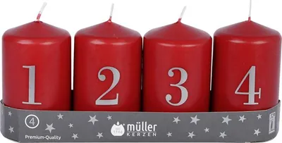 Produktbild von Adventskerzen mit Zahlen - rot - 4-er Set - ø ca. 9 cm
