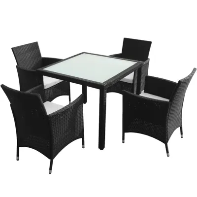Obrázok produktu pre vidaXL 5-dielny záhradný jedálenský set s vankúšmi Poly ratan Black