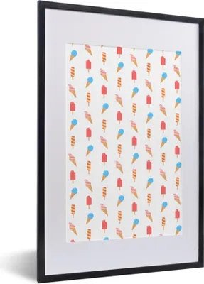 Produktbild von MuchoWow® MuchoWow® Gerahmtes Poster Eiscreme - Pastell - Muster 40x60 cm - Poster mit zchwarzem Bilderrahmen - Poster in Rahmen