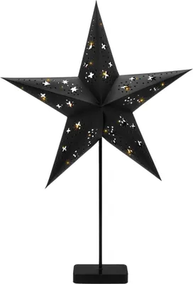 Image de 3.06 Etoile en papier sur support métallique en noir - env. 45 cm - étoile décorative avec compartiment à piles dans le pied / minuterie