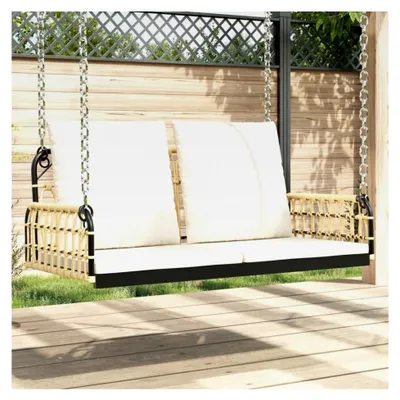 Produktbild von Hängebank mit Kissen 105x58x38 cm aus Poly Rattan und Stahl für Terrasse, Garten, Balkon, Pool