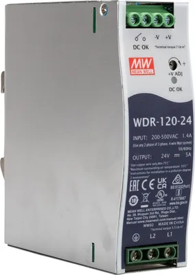 Produktbild von MEANWELL WDR-120-24, DC AC Hutschienen-Netzteil, DIN, 120W 24V 5A