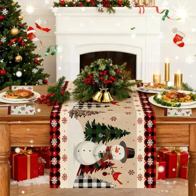 Produktbild von 2 Stück Schneemann Weihnachten Tischläufer, 5pcs Weihnachtsbaum Tischdecken Weihnachten, Tischläufer Weihnachtens Tischdekorationen für den Winterurlaub 33x183cm