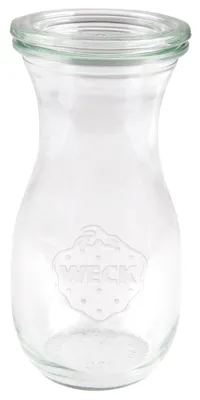 Obrázek produktu pro Weck-Saftflasche Einkochwelt 250ml mit 60mm Rundranddeckel und Siegeletikett rot/weiß kariert