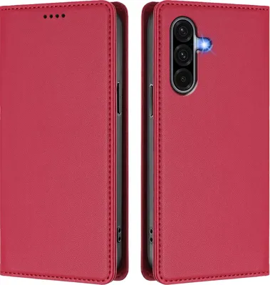 Image de Etui en cuir pour Samsung Galaxy A56, étui magnétique en cuirPolyuréthaneavec support Rouge