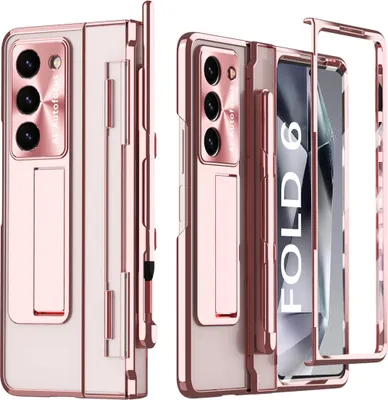 Image de Étui pour Samsung Galaxy Z Fold 6 Étui galvanisé transparent avec support pour stylo et stylet, protection d'écran et support Or rose