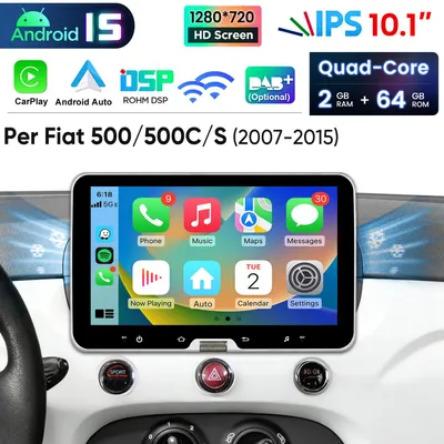Immagine prodotto di Carplay 10" Android 15 Autoradio per FIAT 500 2007-2015 GPS Navi WIFI RDS DSP DAB+ BT SWC USB 2GB+64GB