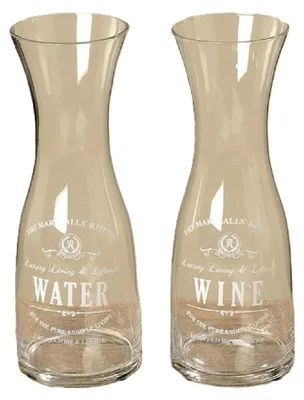 Produktbild von Karaffe Glas Wasserkaraffe Weinkaraffe Schriftzug H.28 cm 2er Set