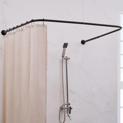 Image de Tringle de rideau de douche en U - Réglable 60-132 cm - Support de plafond - 12 anneaux
