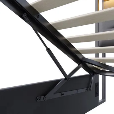 Image de Lit tapissé - 140x190 cm - Gris lin - Avec espace de rangement et sommier à lattes