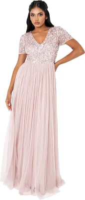Produktbild von Maya Deluxe Damen Ballkleid Abendkleid V-ausschnitt Maxi Länge Pailletten Kurze