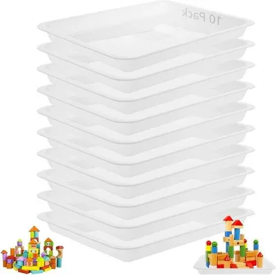 Image de Plateau à snacks en plastique blanc, 34 x 25 cm - Plateau réutilisable pour snacks, aliments et biscuits