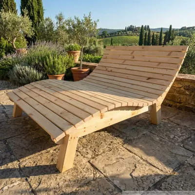 Produktbild von Holzliege Wellenliege Gartenliege Relaxliege "Liege-Franzi" (Zirbe) Breite 140cm Einstiegshöhe 40cm mit Füßen