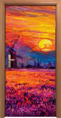 Produktbild von Türposter 90x200 cm Türaufkleber Türtapete Türfolie Klebefolie Windmühle Sonne Himmel Blume