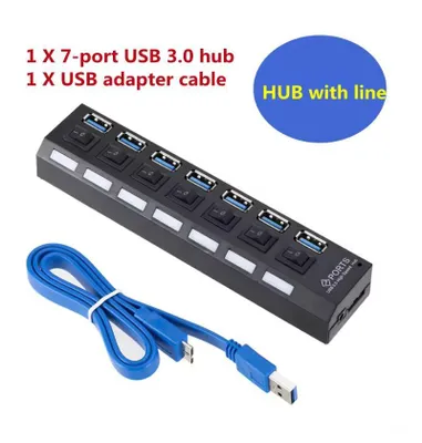 Produktbild von USB 3.0 Hub USB Hub 3.0 Multi-USB-Splitter 3-fach-Hub mit Netzteil 7-Port-Expander 3.0 USB3 Hub mit Switch für PC