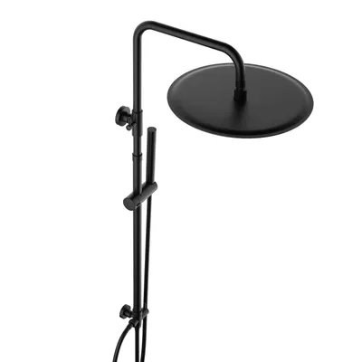 Produktbild von JOHO 304 Edelstahl Duschsystem ohne Armatur, Matt Schwarz Regendusche Duschset mit Wandhalterung, Duschkopf, Duschstange und Kopfbrause D30cm