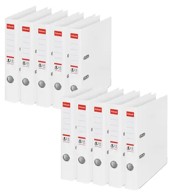 Zdjęcie produktu dla Segregator Esselte, format A4, opakowanie 10 sztuk, szerokość grzbietu 50 mm, plastik, kolor biały, seria Vivida, model 811