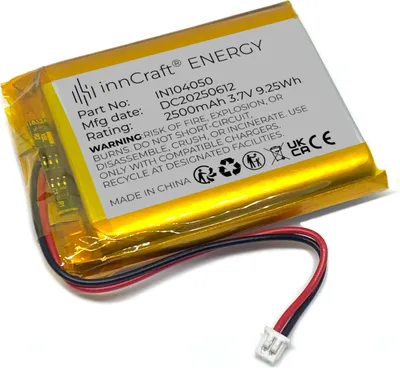 Image de Batterie lithium polymère innCraft Energy 2500mAh 3.7V, 50x40x10 Modèle 104050 2P Molex 51021-020 Connecteur 1.25mm