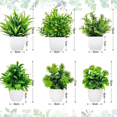 Immagine prodotto di Set decorativo di piante artificiali, 6 pezzi, 16-18 cm, verde