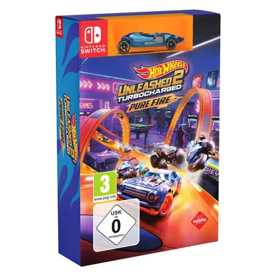 A box for a Nintendo Switch game, featuring racing cars and track elements.