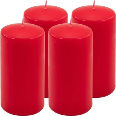 Zdjęcie produktu dla Zestaw świec słupkowych, 15 cm, Ø 7,5 cm, czerwony, 4 sztuki