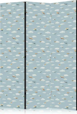 Produktbild von 3-teiliger Doppelseitiger Vlies Paravent - Illustration - Yellow-Blue Airplanes Against a Blue Sky 135x172 cm Für Kinder i-H-10002-z-a