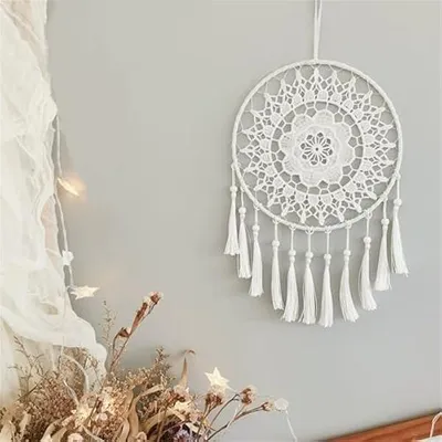 Produktbild von Großer Traumfänger Boho Makramee Wandbehang Gewebte Weißer Feder Handgemachter Traumfänger für Hochzeitsfeiern Schlafzimmer Kinderzimmer Nachbildung (20*30cm)