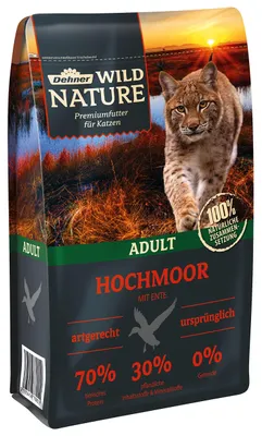 Productafbeelding van Dehner Wild Nature kattenvoer, Hochmoor, droogvoer, glutenvrij, voor volwassen katten, eend, 1,5 kg